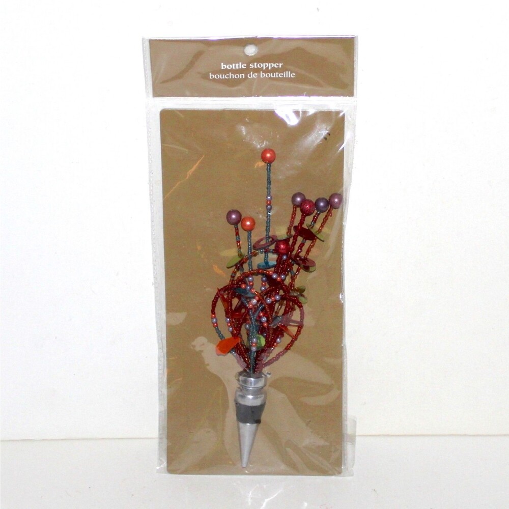 Pier 1 Bottle Stopper beaded spray design red blue orange wine table decor